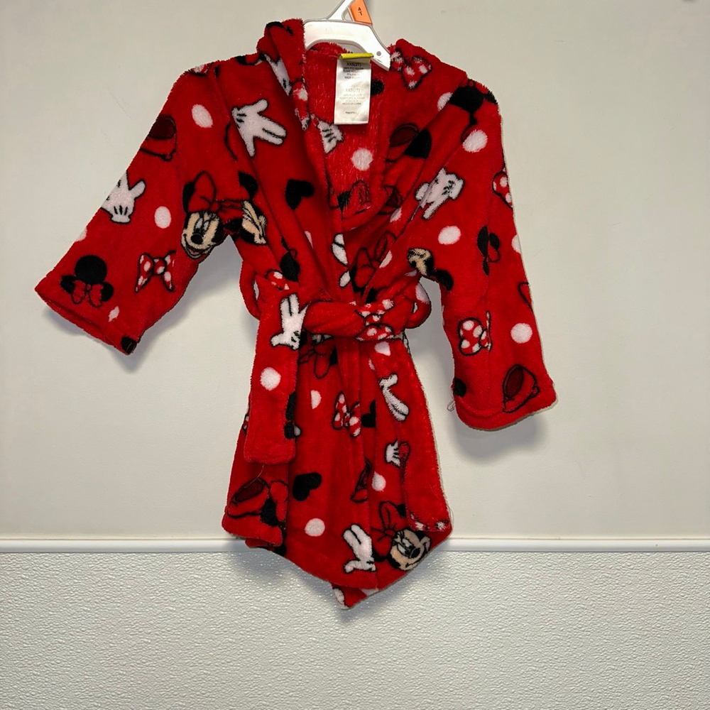 Girls Disney Pajamas Kids Baby Toddler Robe Size 2T Red Minnie Mouse Robe - Picture 1 of 9